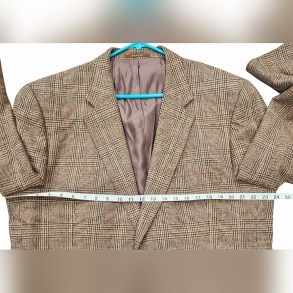 Tasso Elba Men’s Sport Coat Blazer Suit Jacket 100% Camel Hair Brown‎ Plaid 46L - Picture 9 of 11